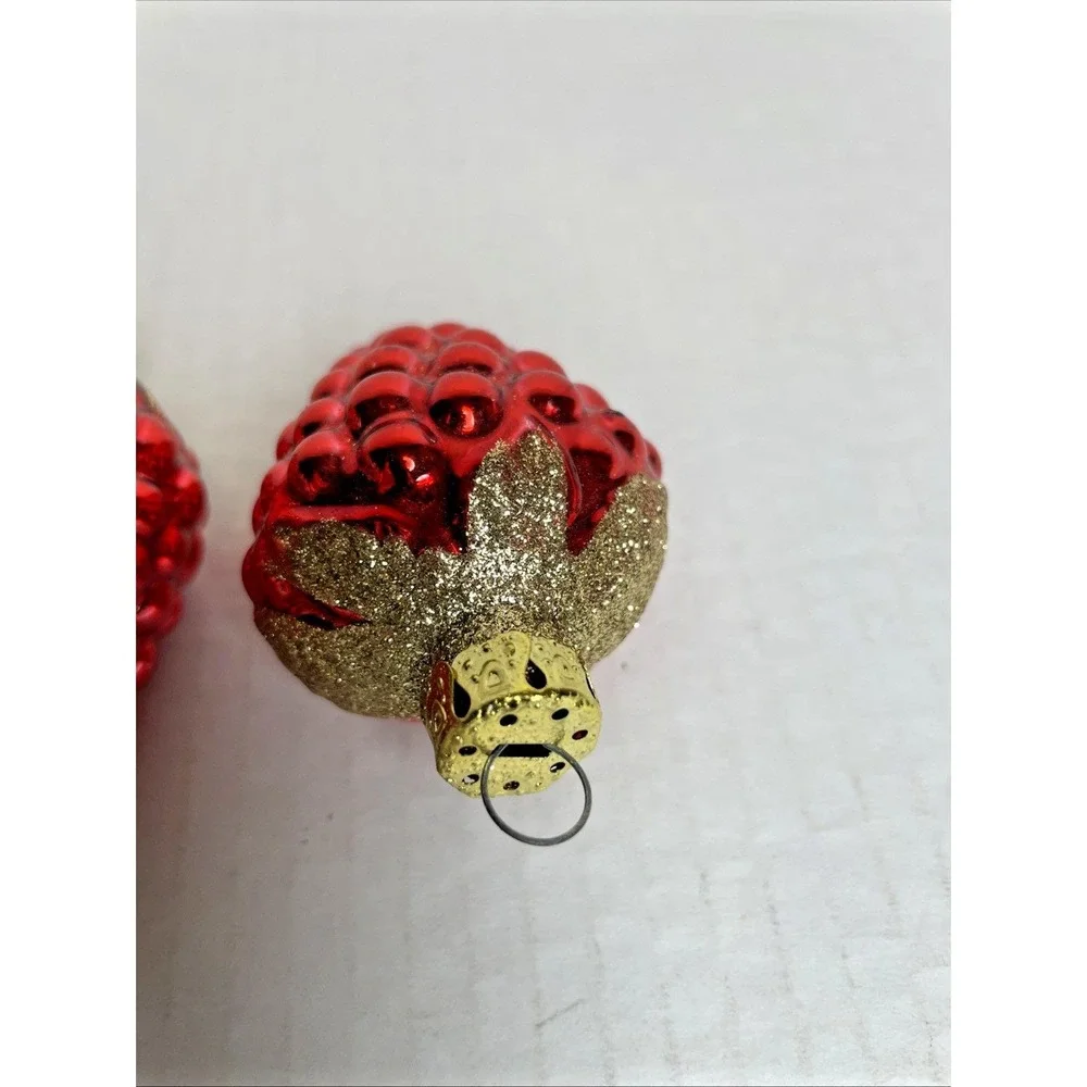2 Small Vintage Strawberry Cluster Mercury Glass Christmas Ornaments